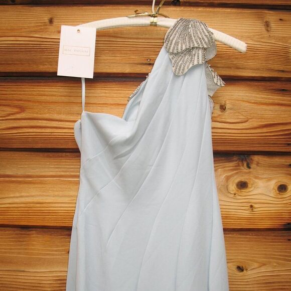 Mac Duggal 11810 Womens Blue Crepe One Shoulder Gown Dress With Flower - Picture 11 of 14